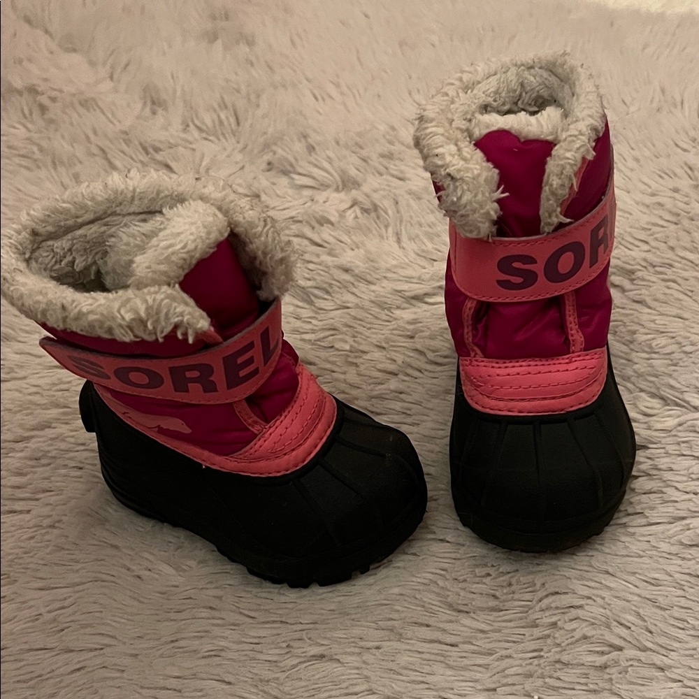 Sorel Baby Pink and Black Snow Boots size 5